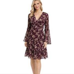 Versona Burgundy Floral Ruffle Tiered Midi Dress Size 6